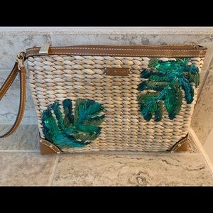 Michael Kors Palm Embroidered Malibu Straw Clutch